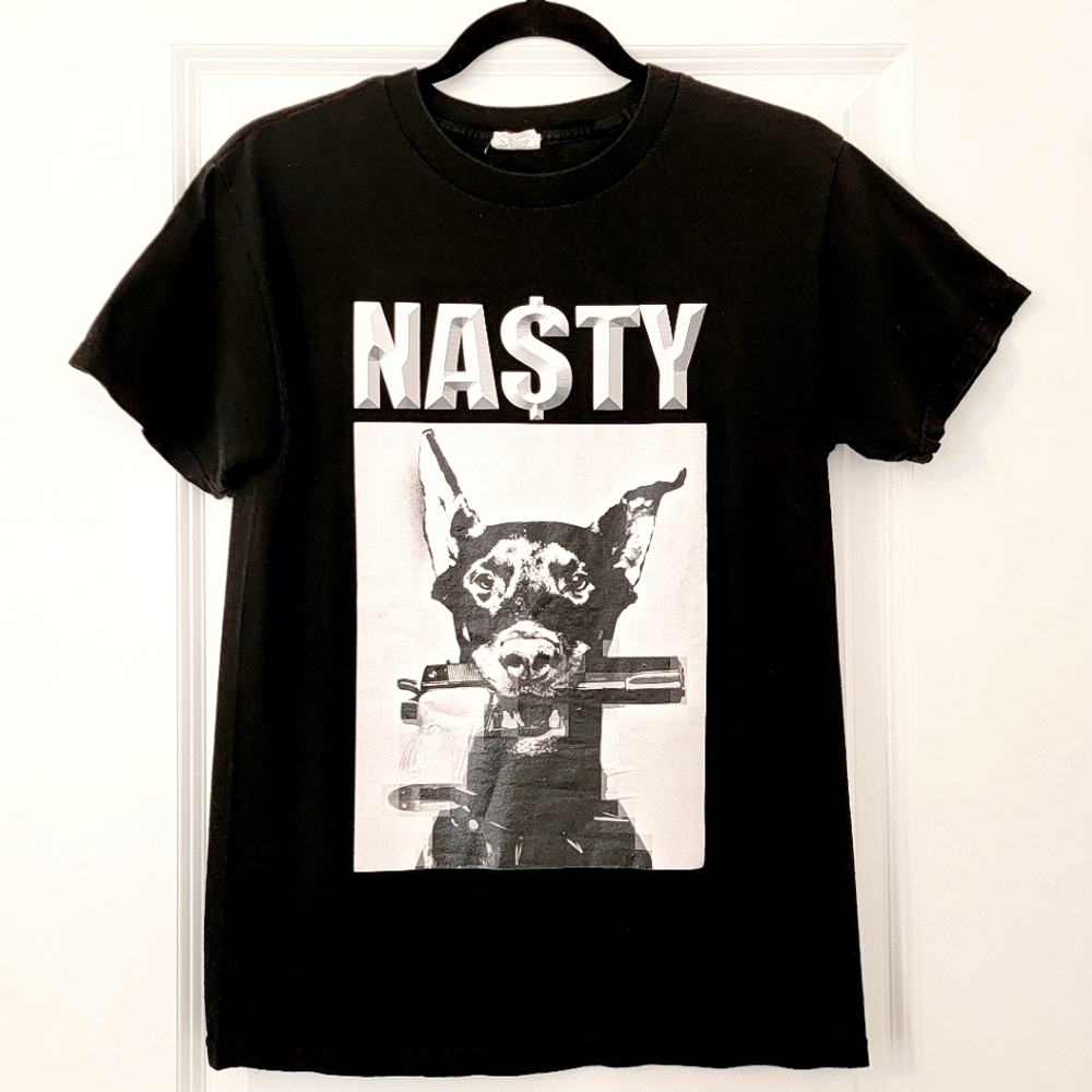 Vintage Graphic Tee Nasty Doberman with Gun Men's Size S